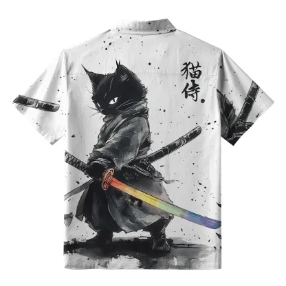 Tokyo-Tiger Cat Holding A Rainbow Sword Button-up Shirt