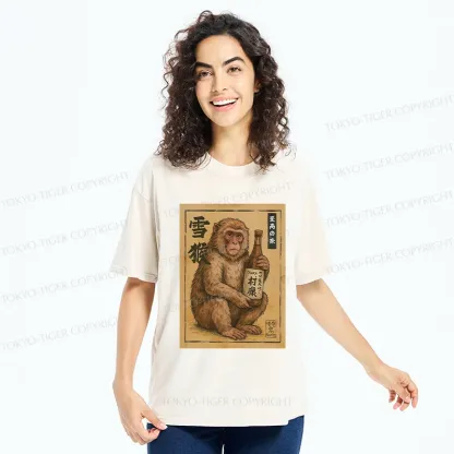 Tokyo-Tiger Snow Monkey Hug Beer Washed T-Shirt