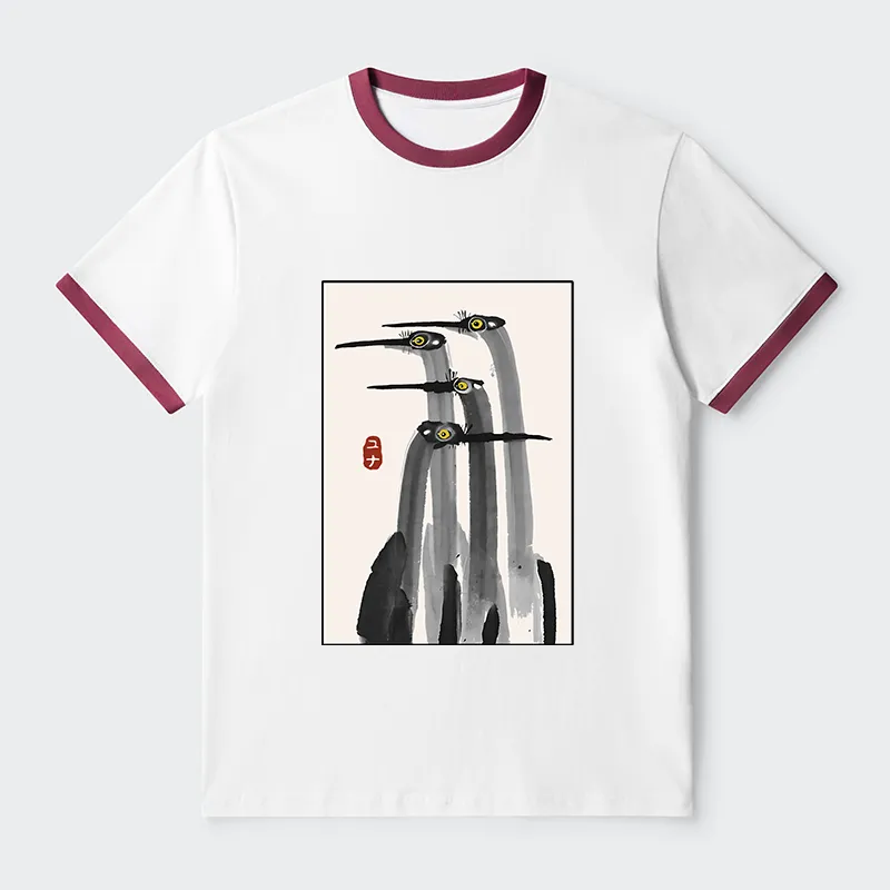 Tokyo-Tiger Japanese Crane Poster Contrast Trim T-Shirt
