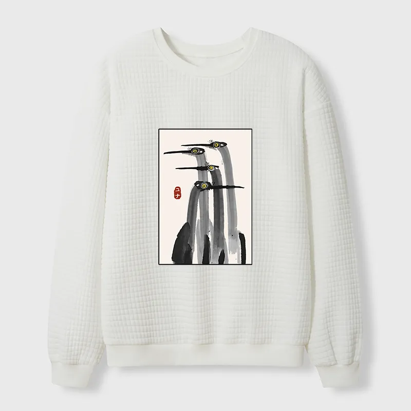 Tokyo-Tiger Japanese Crane Poster Waffle Sweatshirt