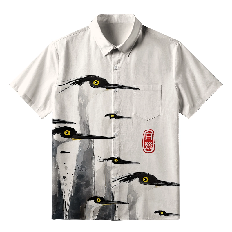 Tokyo-Tiger Elegant Egret Button-up Shirt