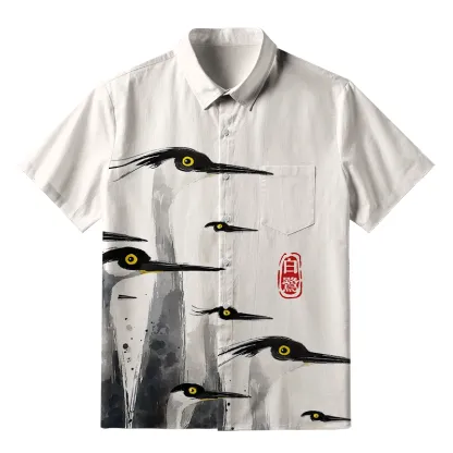 Tokyo-Tiger Elegant Egret Button-up Shirt
