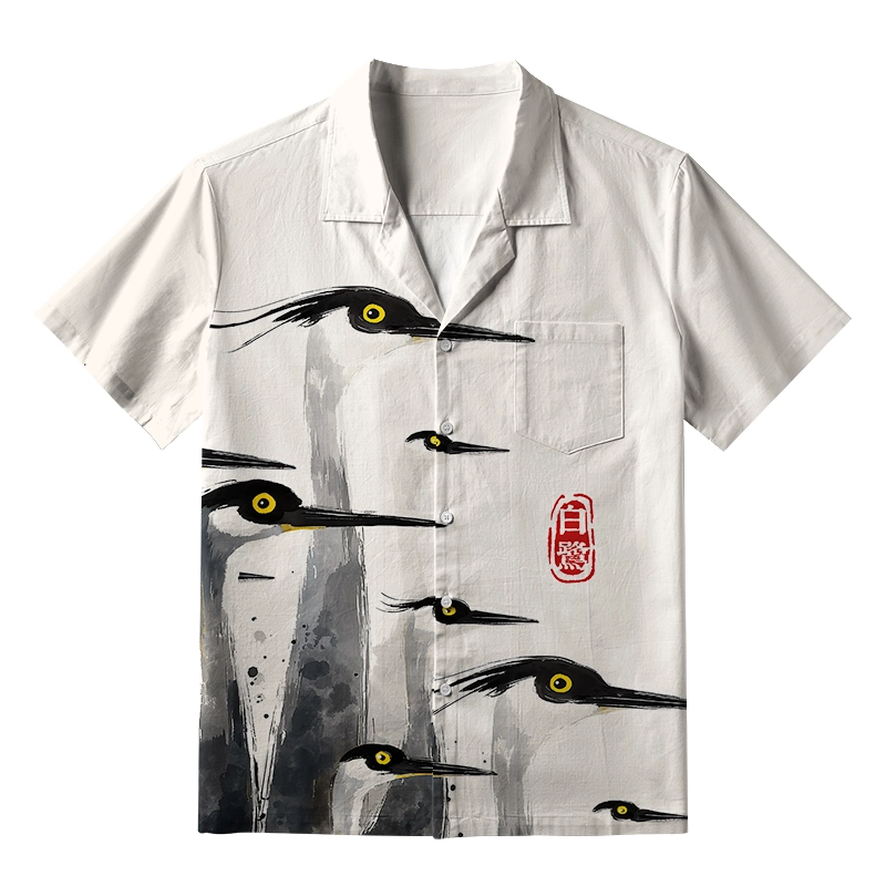 Tokyo-Tiger Elegant Egret Aloha Hawaiian Shirt