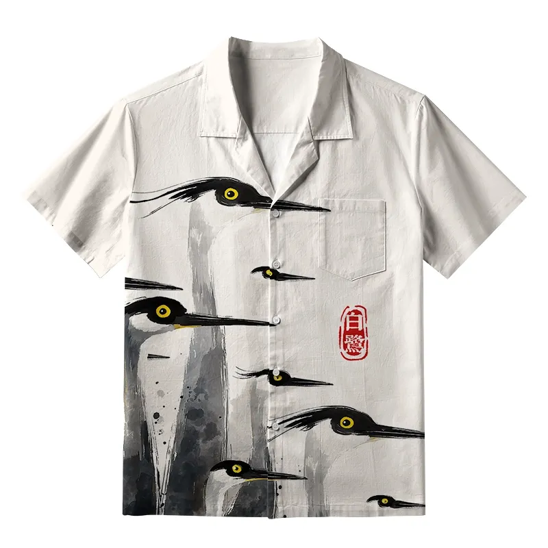 Tokyo-Tiger Elegant Egret Aloha Hawaiian Shirt