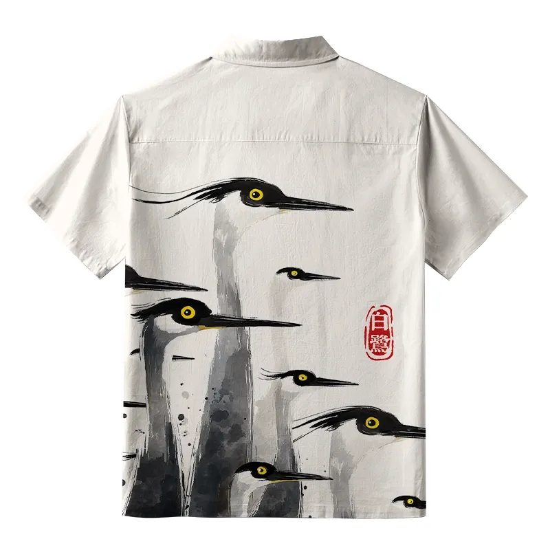 Tokyo-Tiger Elegant Egret Button-up Shirt