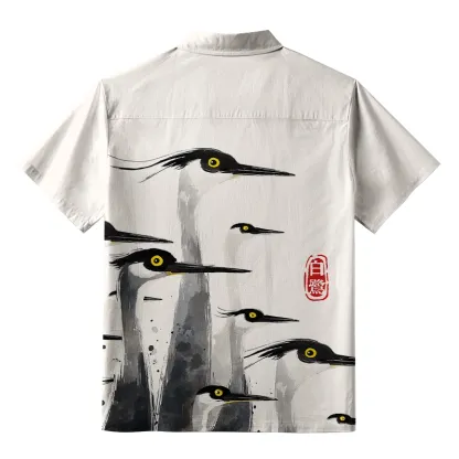 Tokyo-Tiger Elegant Egret Button-up Shirt