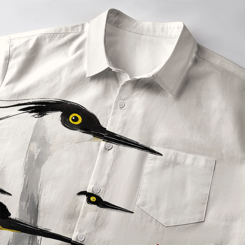 Tokyo-Tiger Elegant Egret Button-up Shirt
