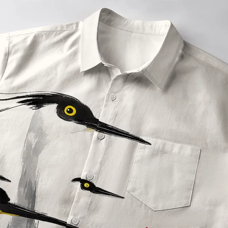 Tokyo-Tiger Elegant Egret Button-up Shirt