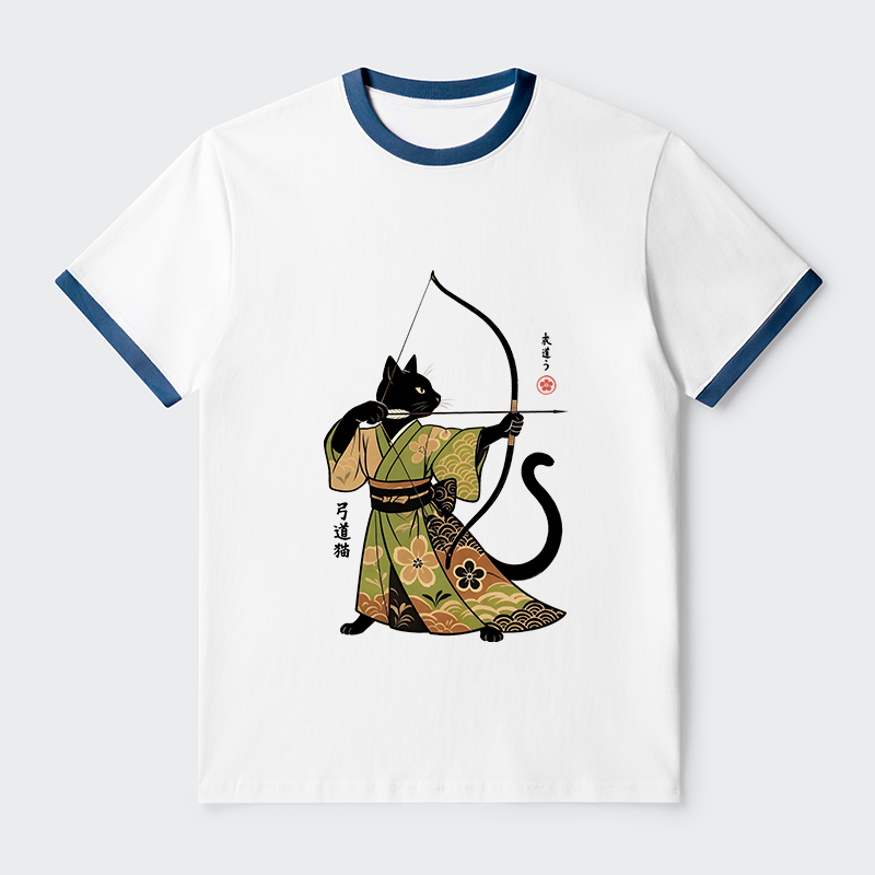 Tokyo-Tiger Japan Cat Archery Contrast Trim T-Shirt