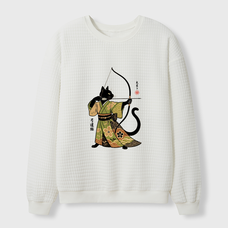 Tokyo-Tiger Japan Cat Archery Waffle Sweatshirt