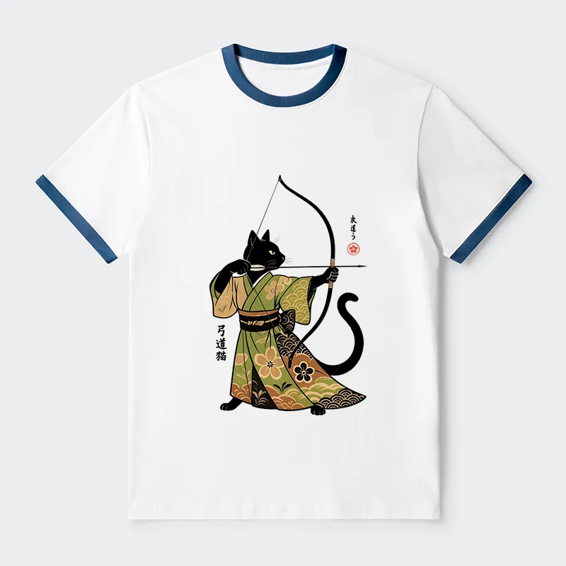 Tokyo-Tiger Japan Cat Archery Contrast Trim T-Shirt
