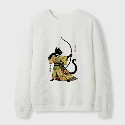 Tokyo-Tiger Japan Cat Archery Waffle Sweatshirt