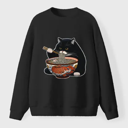 Tokyo-Tiger Fat Cat Eating Ramen Fuzzy Sweatshirt