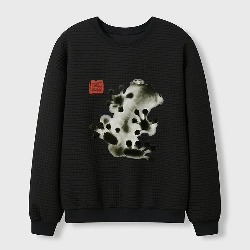 Tokyo-Tiger Ink Painting Frog Waffle Sweatshirt