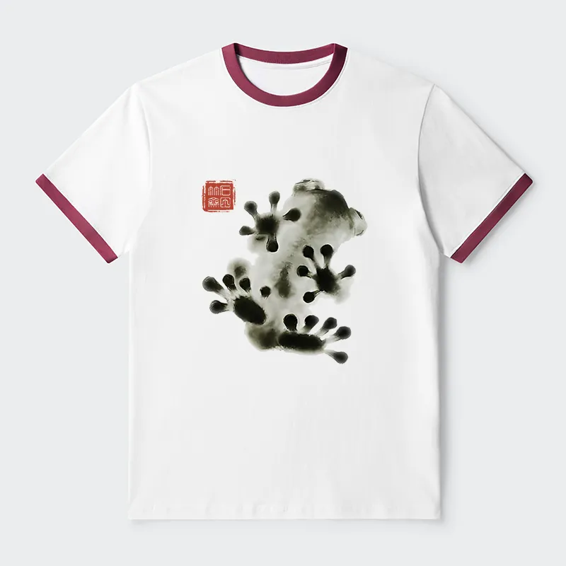 Tokyo-Tiger Ink Painting Frog Contrast Trim T-Shirt
