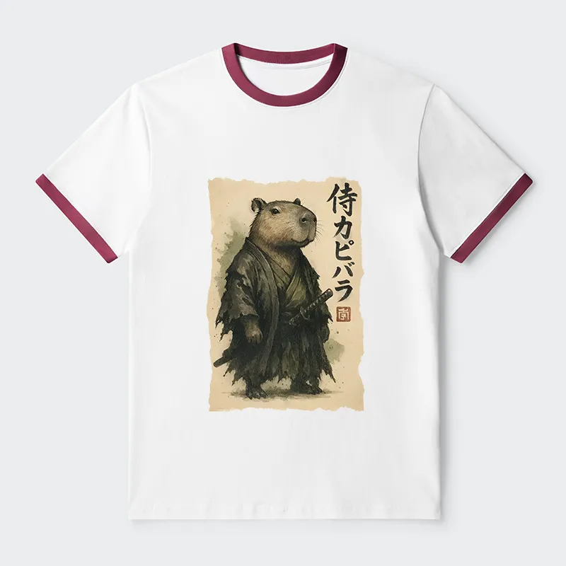 Tokyo-Tiger Capybara Samurai Contrast Trim T-Shirt