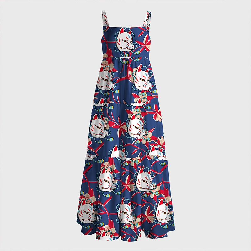 Tokyo-Tiger Japanese Fox Mask Maxi Dress