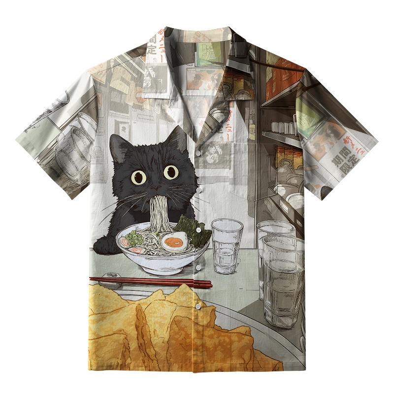 Tokyo-Tiger Cute Cat Eating Ramen Aloha Hawaiian Shirt