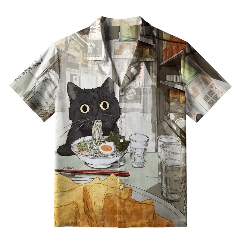 Tokyo-Tiger Cute Cat Eating Ramen Aloha Hawaiian Shirt