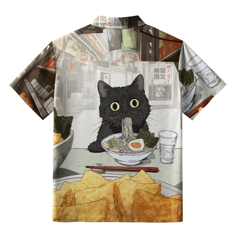 Tokyo-Tiger Cute Cat Eating Ramen Aloha Hawaiian Shirt