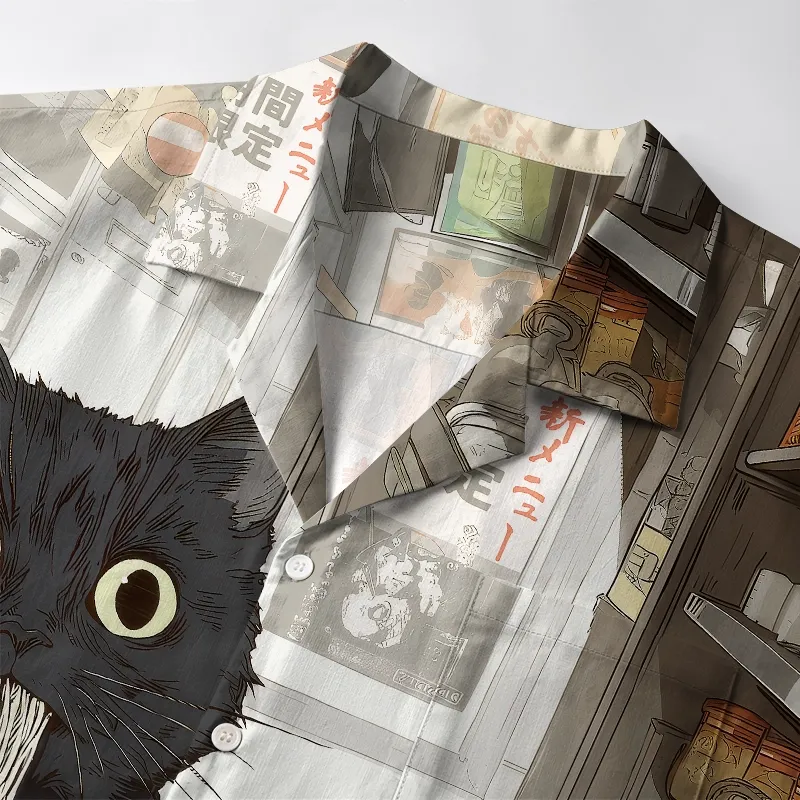 Tokyo-Tiger Cute Cat Eating Ramen Aloha Hawaiian Shirt