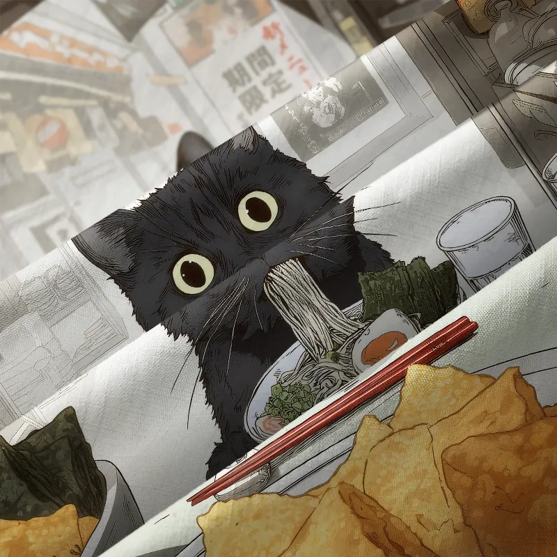 Tokyo-Tiger Cute Cat Eating Ramen Button-up Shirt