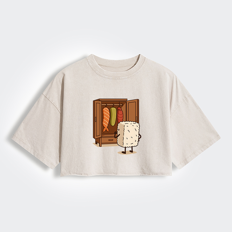 Tokyo-Tiger Sushi Pick Out Clothes Women's Washed Crop T-Shirt