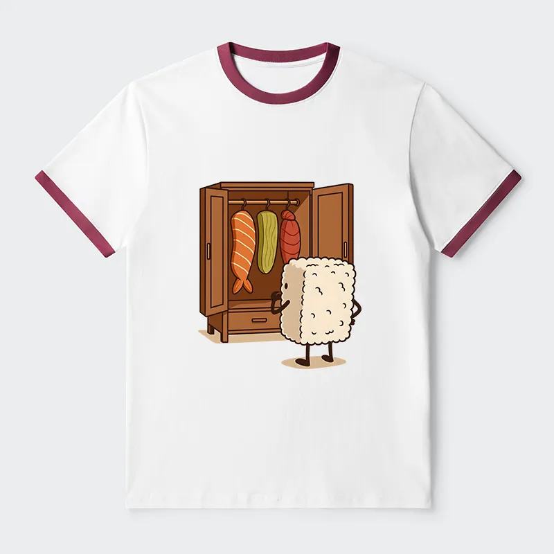 Tokyo-Tiger Sushi Pick Out Clothes Contrast Trim T-Shirt