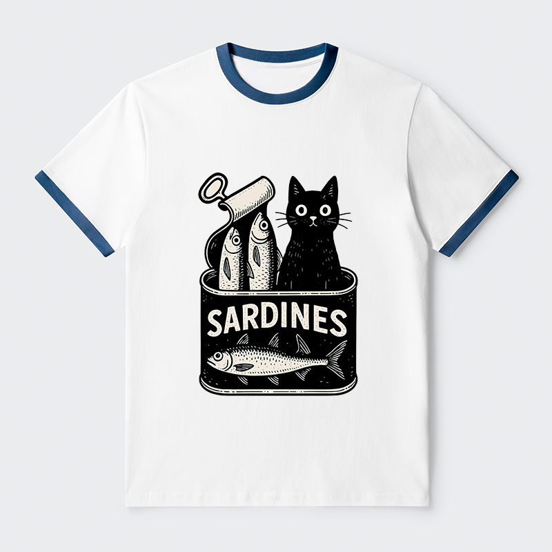 Tokyo-Tiger Cat And Canned Fish Contrast Trim T-Shirt