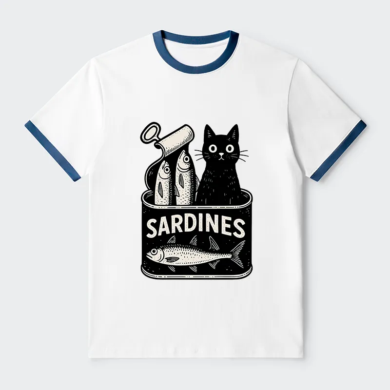 Tokyo-Tiger Cat And Canned Fish Contrast Trim T-Shirt