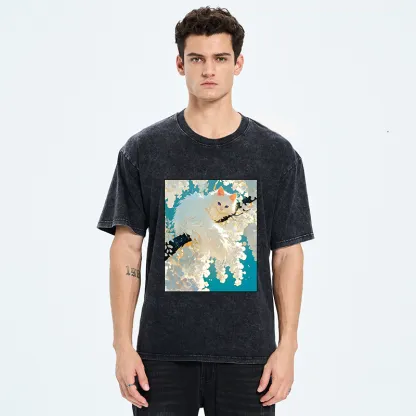 Tokyo‑Tiger Beautiful White Cat Art Washed T-Shirt