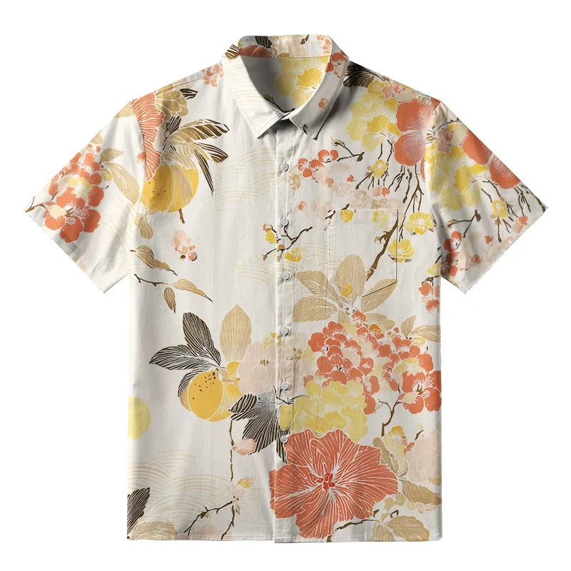 Tokyo-Tiger Vibrant Flowers And Fruits Button-up Shirt