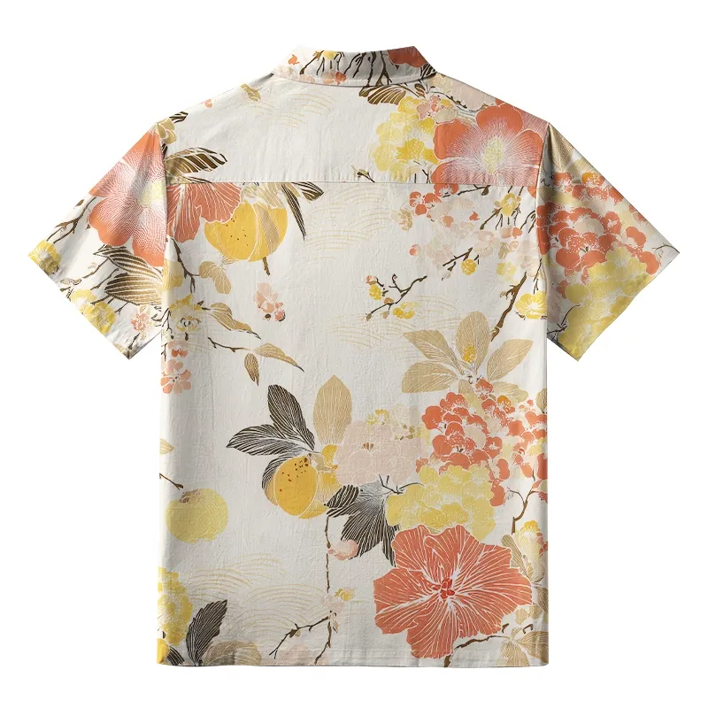 Tokyo-Tiger Vibrant Flowers And Fruits Button-up Shirt