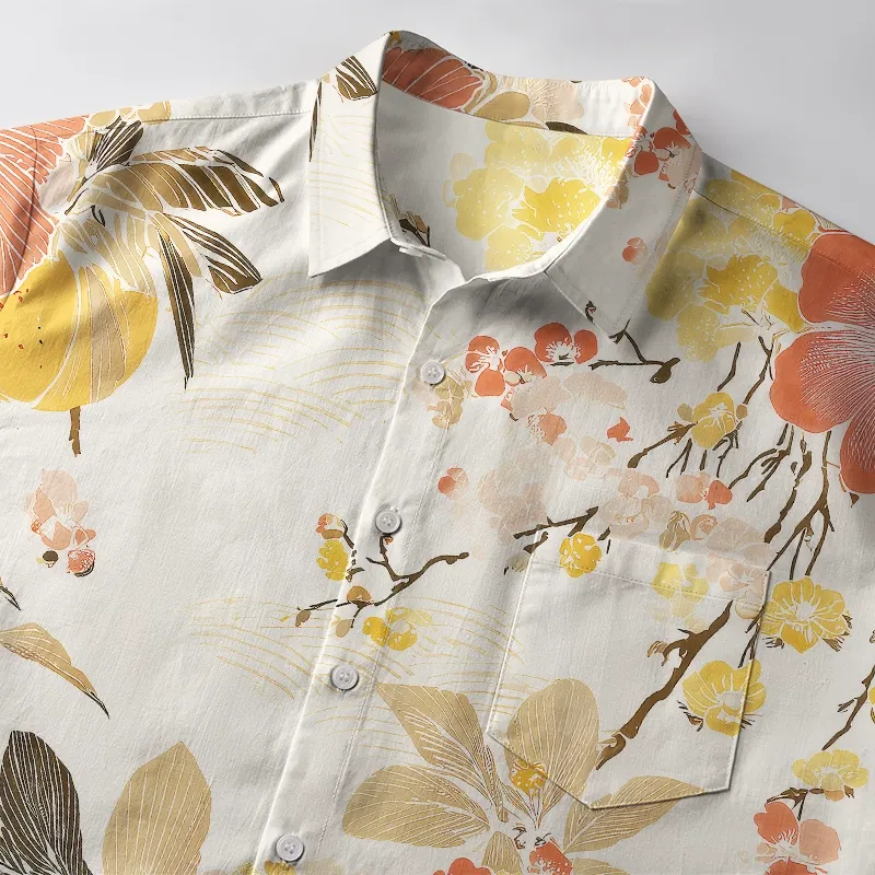 Tokyo-Tiger Vibrant Flowers And Fruits Button-up Shirt