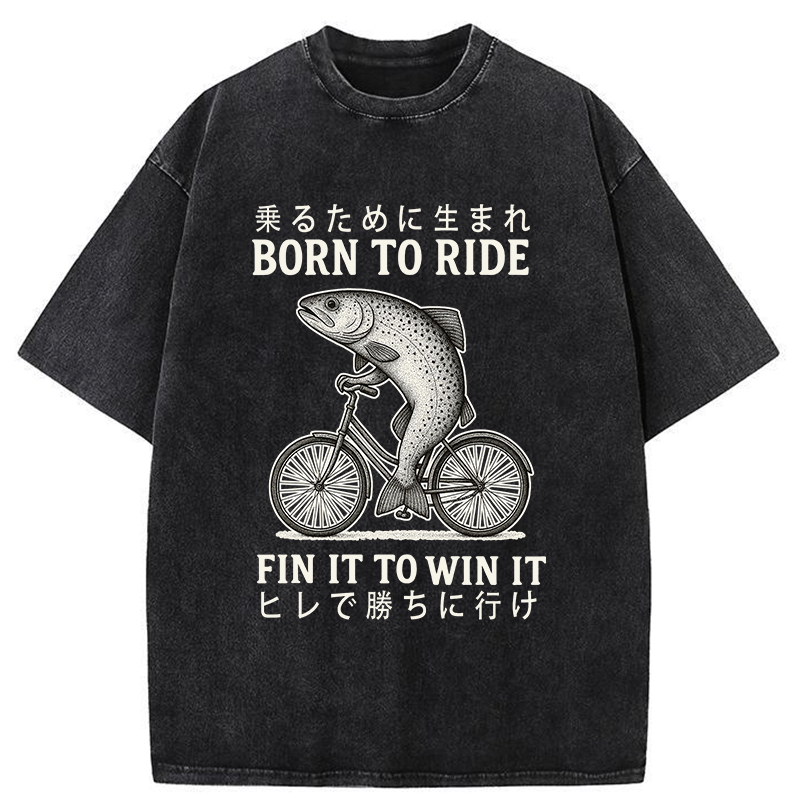 Tokyo-Tiger Born To Ride Funny Fish Washed T-Shirt