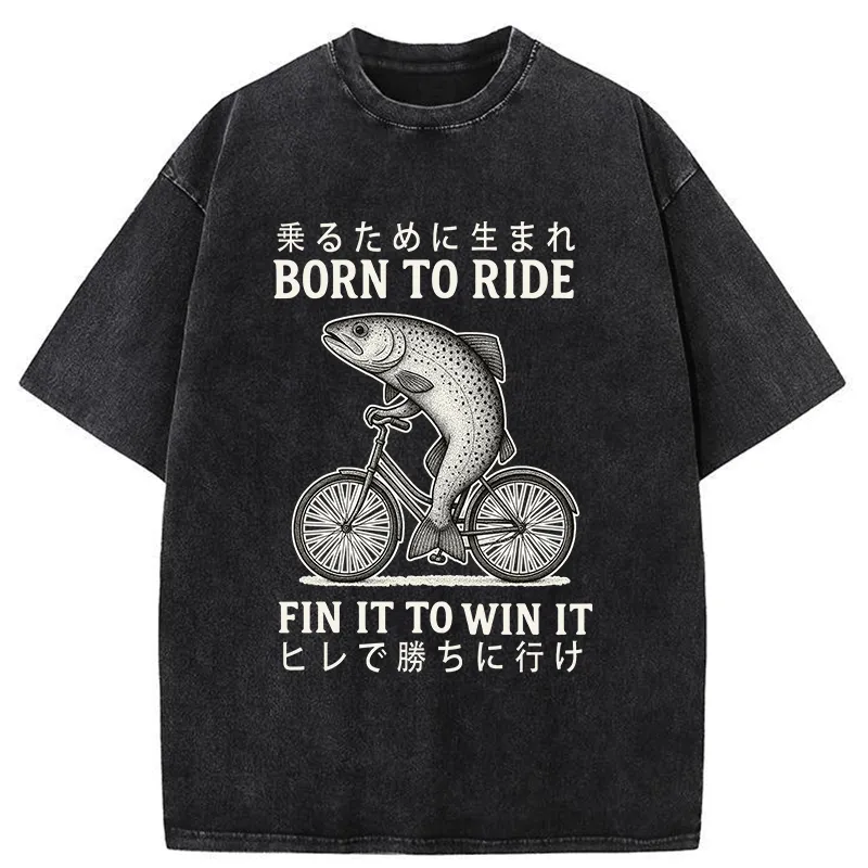 Tokyo-Tiger Born To Ride Funny Fish Washed T-Shirt