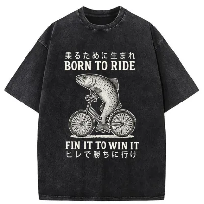 Tokyo-Tiger Born To Ride Funny Fish Washed T-Shirt
