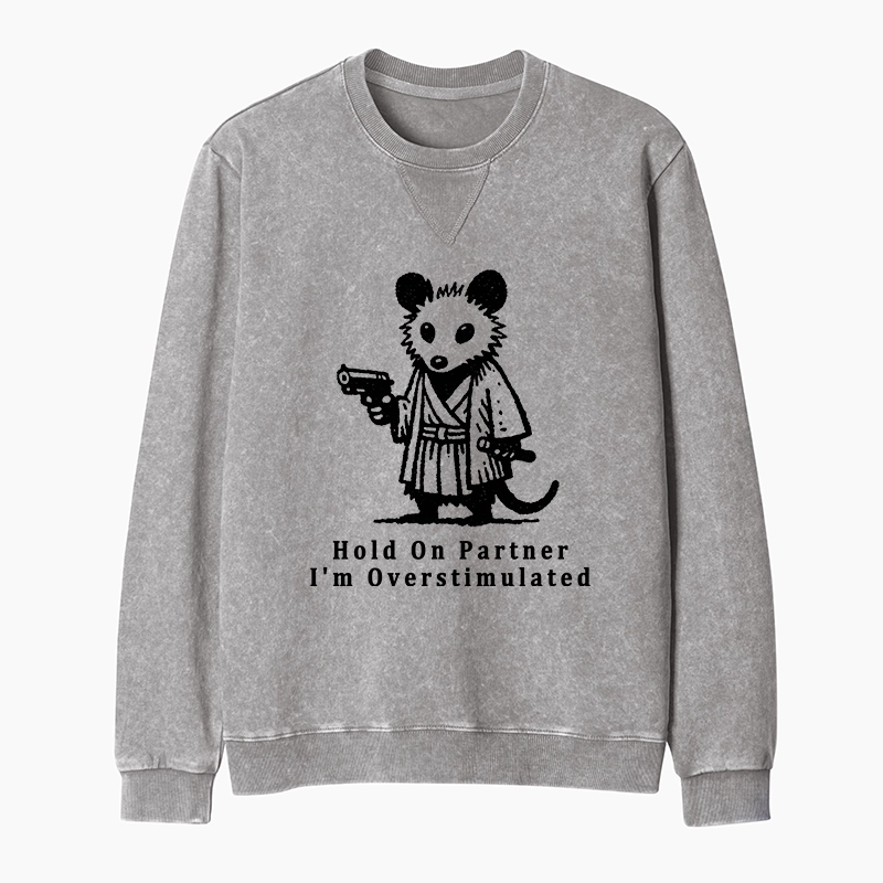 Tokyo-Tiger Funny Possum Samurai Washed Terry Sweatshirt