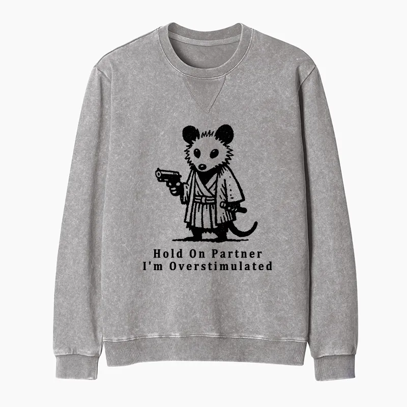 Tokyo-Tiger Funny Possum Samurai Washed Terry Sweatshirt