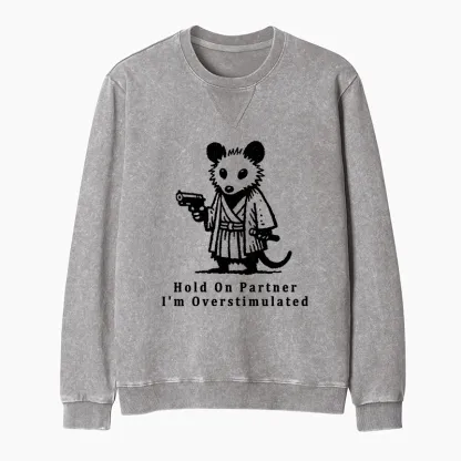 Tokyo-Tiger Funny Possum Samurai Washed Terry Sweatshirt