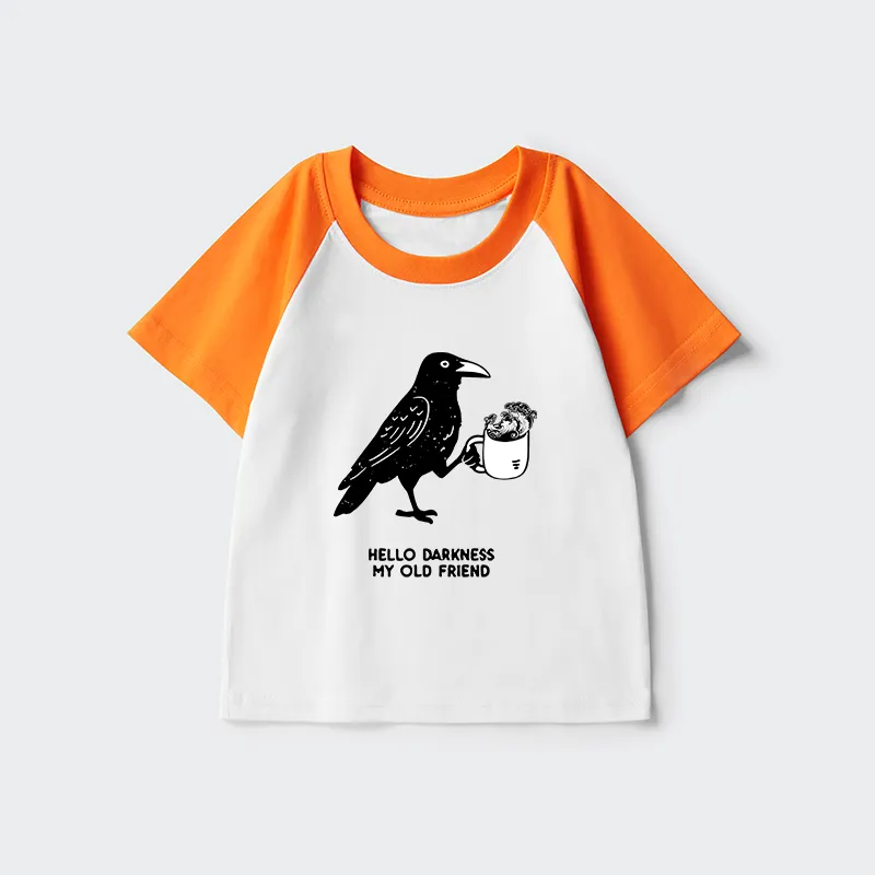 Tokyo-Tiger Crow Drinking Black Coffee Funny Kids Raglan T-shirt