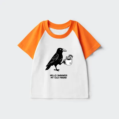 Tokyo-Tiger Crow Drinking Black Coffee Funny Kids Raglan T-shirt