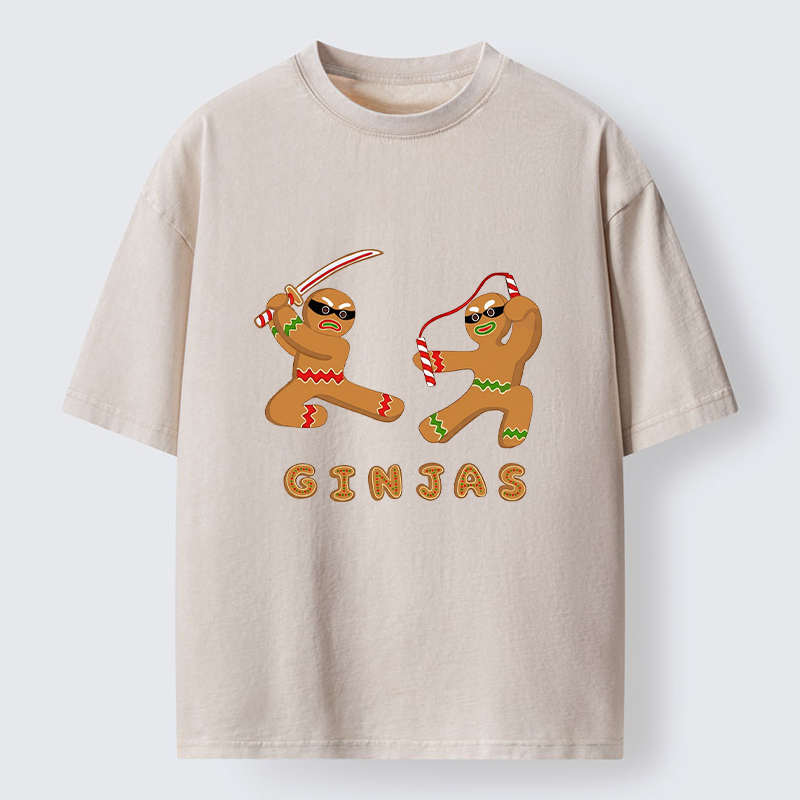Tokyo-Tiger Funny Gingerbread Ninjas Washed T-Shirt