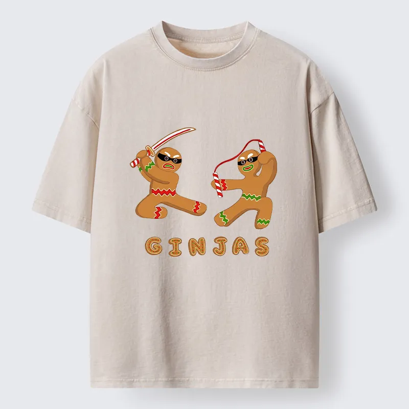 Tokyo‑Tiger Funny Gingerbread Ninjas Washed T‑Shirt Sale