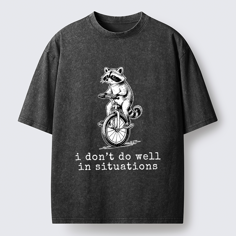 Tokyo-Tiger Raccoon Unicycle Meme Washed T-Shirt