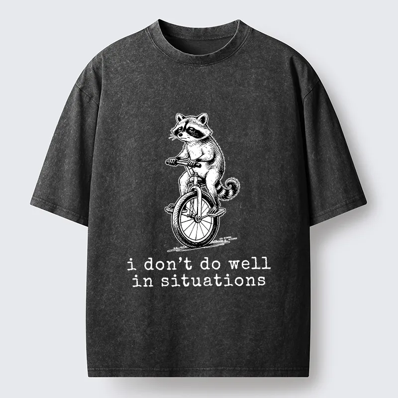 Tokyo-Tiger Raccoon Unicycle Meme Washed T-Shirt