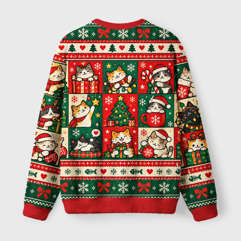Tokyo-Tiger Christmas Cat Patch Meme Fuzzy Christmas Ugly Sweatshirt