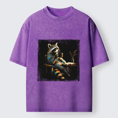 Tokyo‑Tiger Cozy Raccoon Reader Washed T‑Shirt