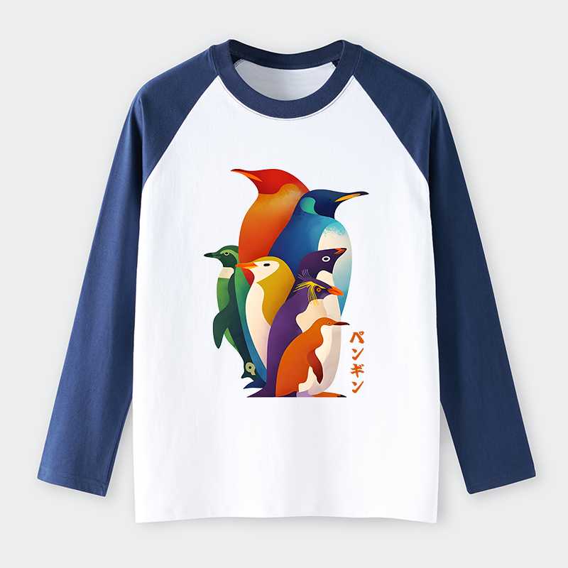Tokyo-Tiger Cute Multi Tone Penguins Raglan Long Sleeve T-shirt