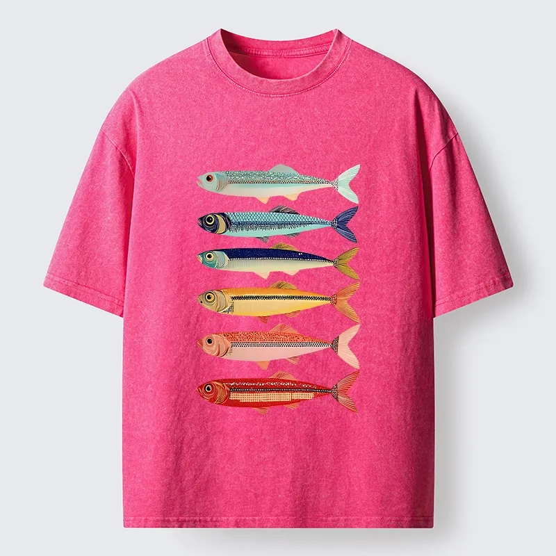 Tokyo‑Tiger Colorful Fish Stack Washed T‑Shirt